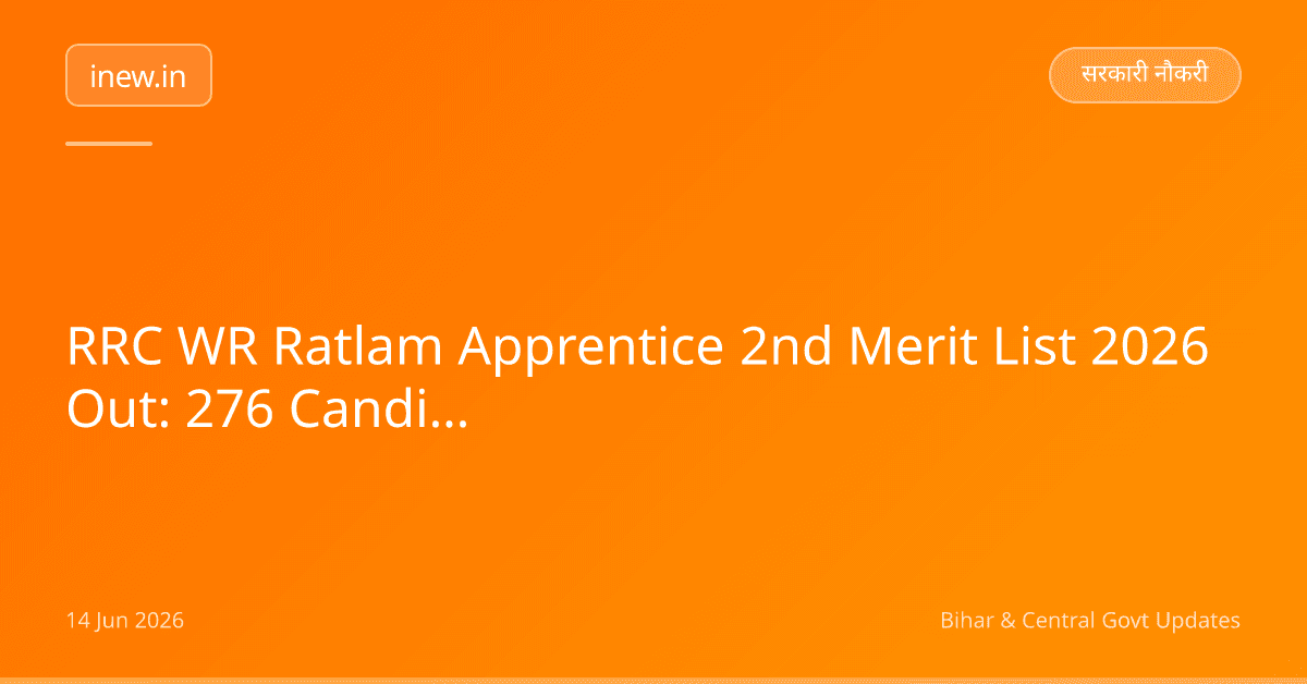 RRC WR Ratlam Apprentice 2nd Merit List 2026 Out: 276 Candidates Called for DV